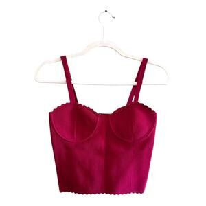 Sandro Sweetheart Bustier Scalloped Crop Top in Red Size 2